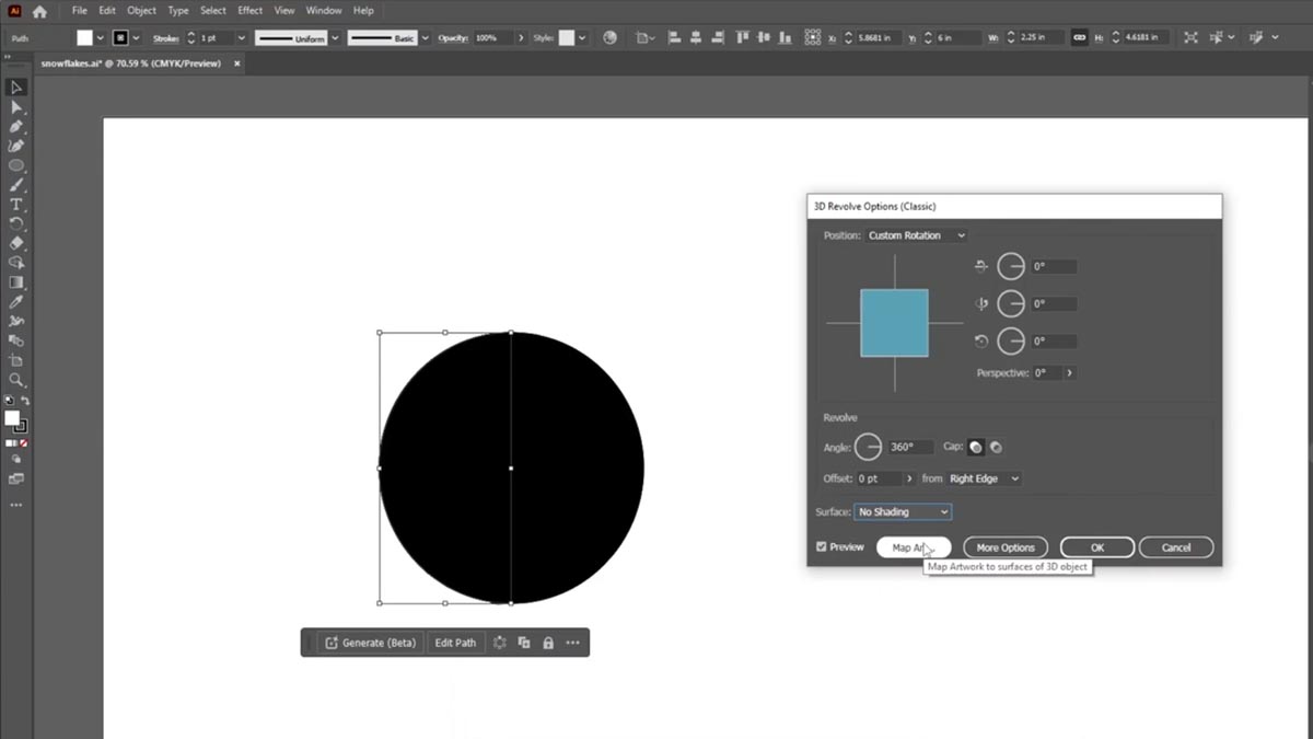 Set the Revolve options Set the Revolve options
