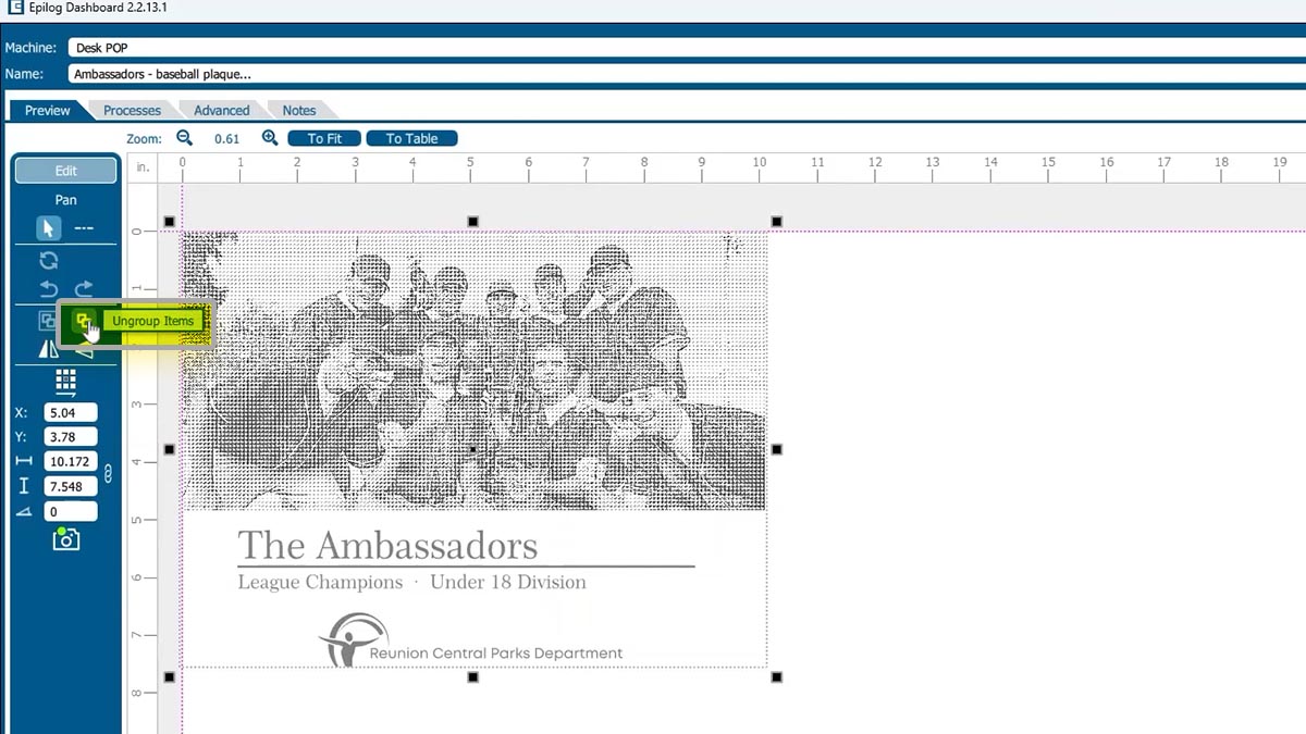 ungrouped artwork in the dashboard