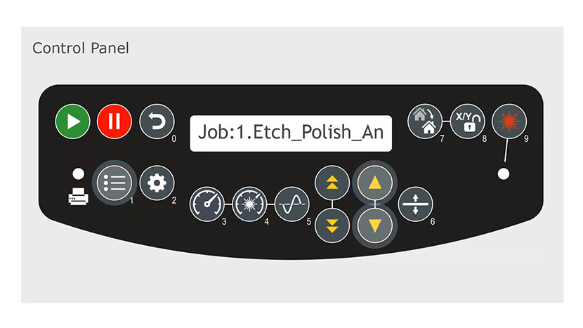 The Job button will display the most recent job stored in memory. A job displayed on the control panel.