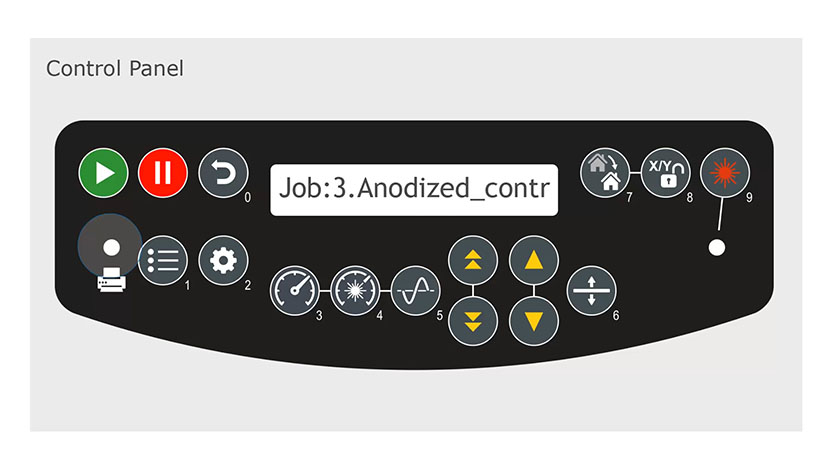 When the data light is on, it means that data is currently being sent to the laser. The Data Light button on the control panel.