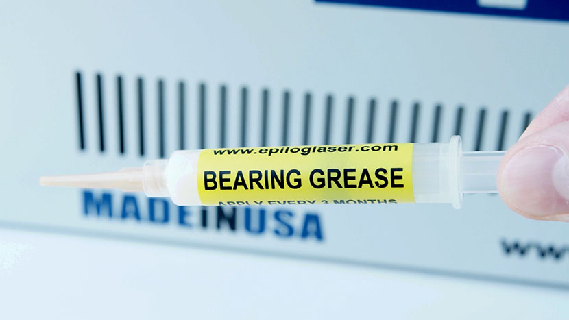 Cleaning and greasing your bearing rails helps ensure smooth operation. A tube of bearing grease.