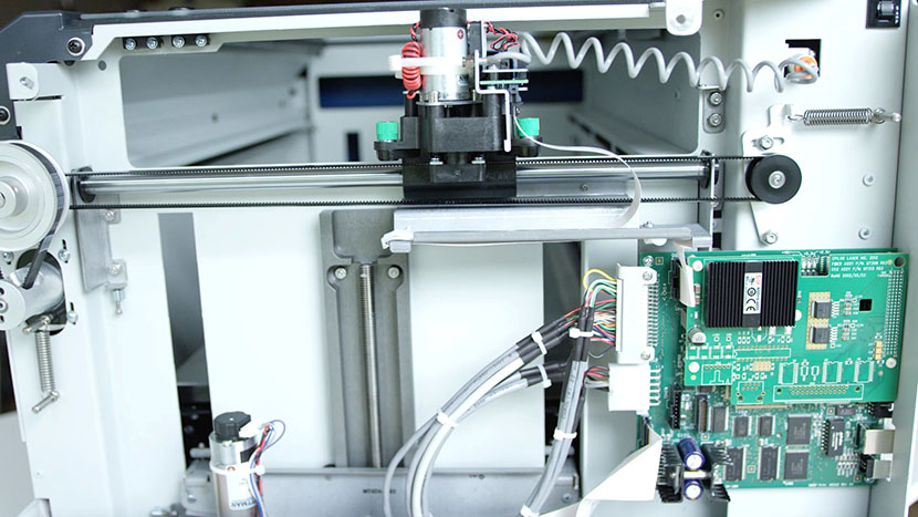 The right side of the machine houses many of the Mini/Helix components. The interior of the right side of the machine.