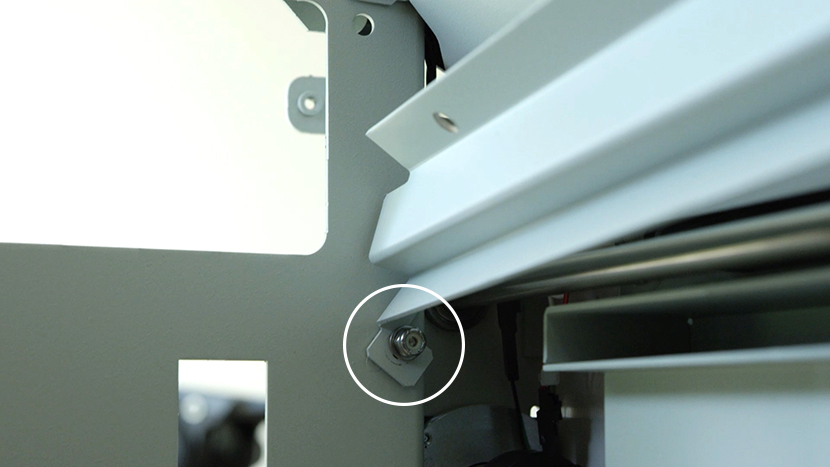 Install the bottom panel by affixing it to the two bottom nuts The bottom panel's nut