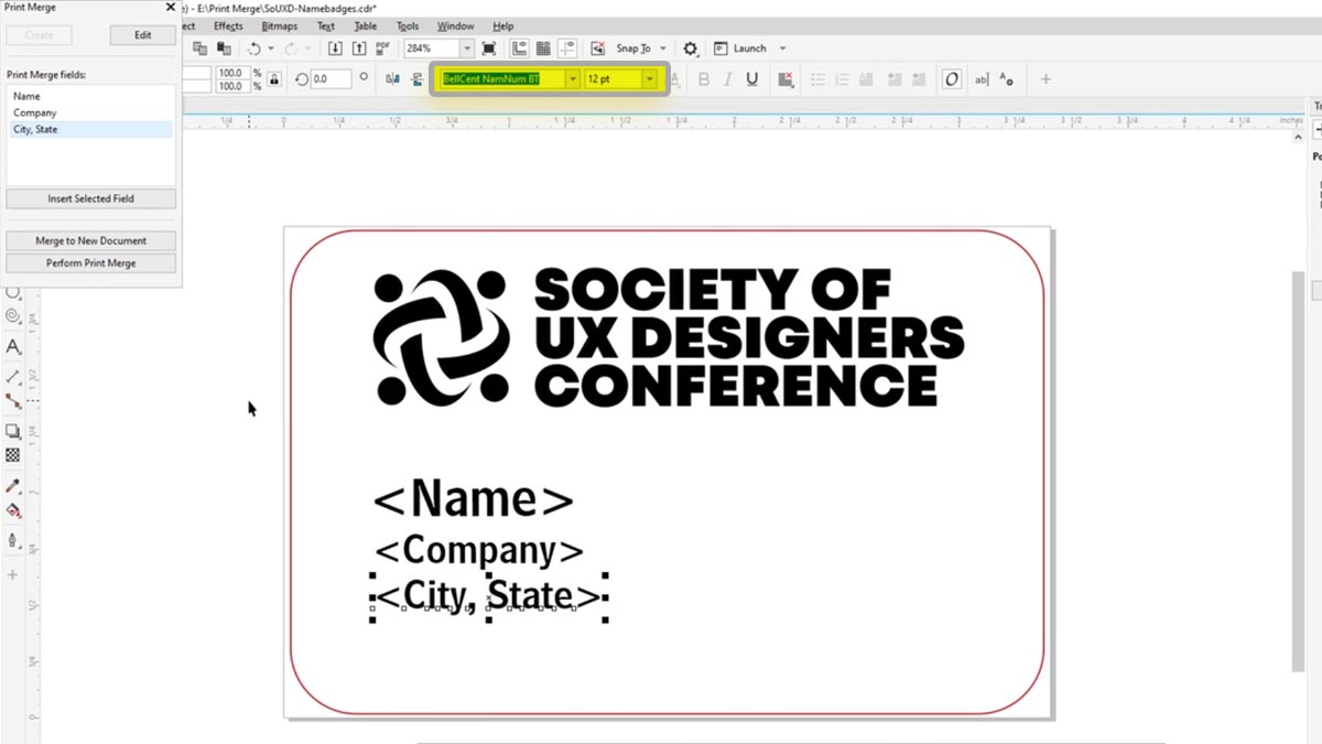 Format the text fields for print merge