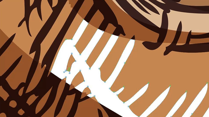 An entire shape within a vector graphic can be modified. Close-up of a vector graphic with one shape changed to a white fill.