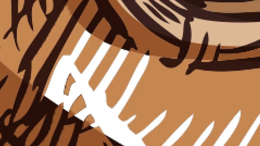 When a vector graphic is converted to a raster image, the pixels become visible when zoomed in. Close-up of a vector graphic after being converted to a bitmap image.