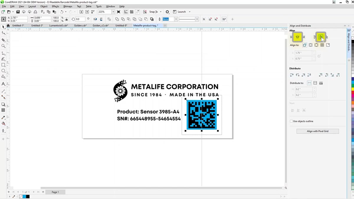Center Alignment Align the box to the barcode so they are centered to each other