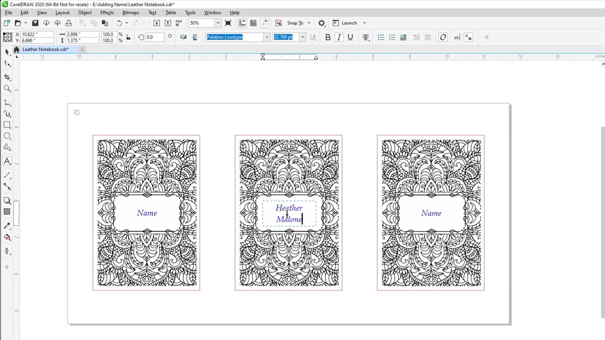 Type Name and Print type the name in the art file and print