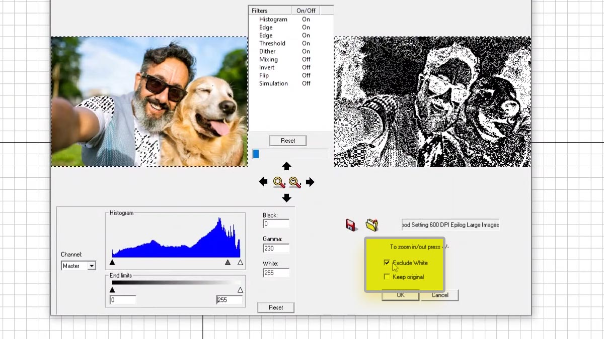 Uncheck Exclude White remove the checkbox for exclude white