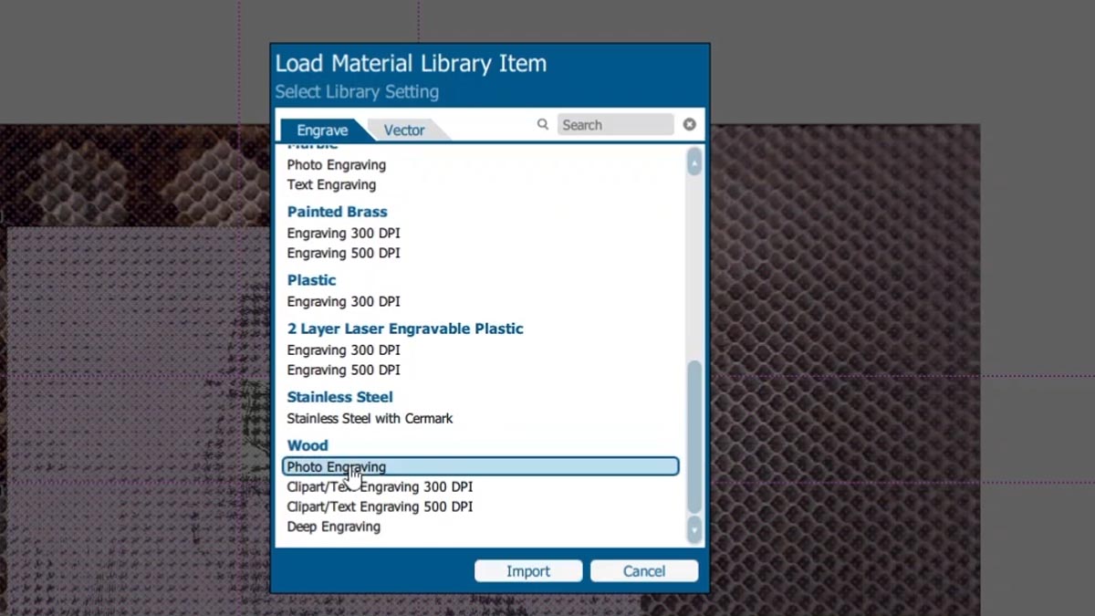 Select Setting select the wood photo engraving setting