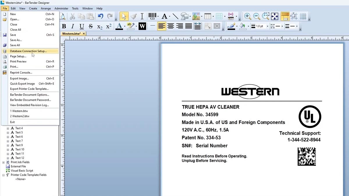 Database Connection Setup Go to file, and then Database Connection Setup