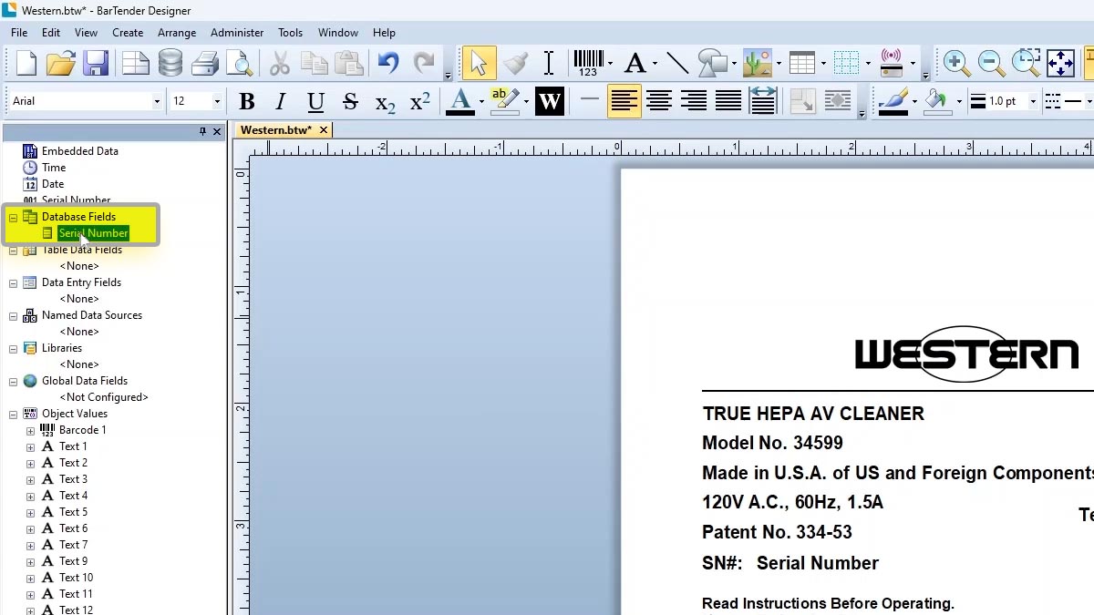 Find Fields under Database Fields Fields from the file are shown under Database Fields