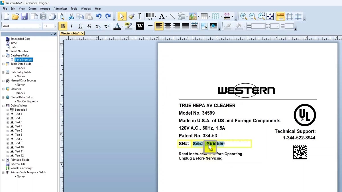 Click and Drag Drop the database field into serial number field