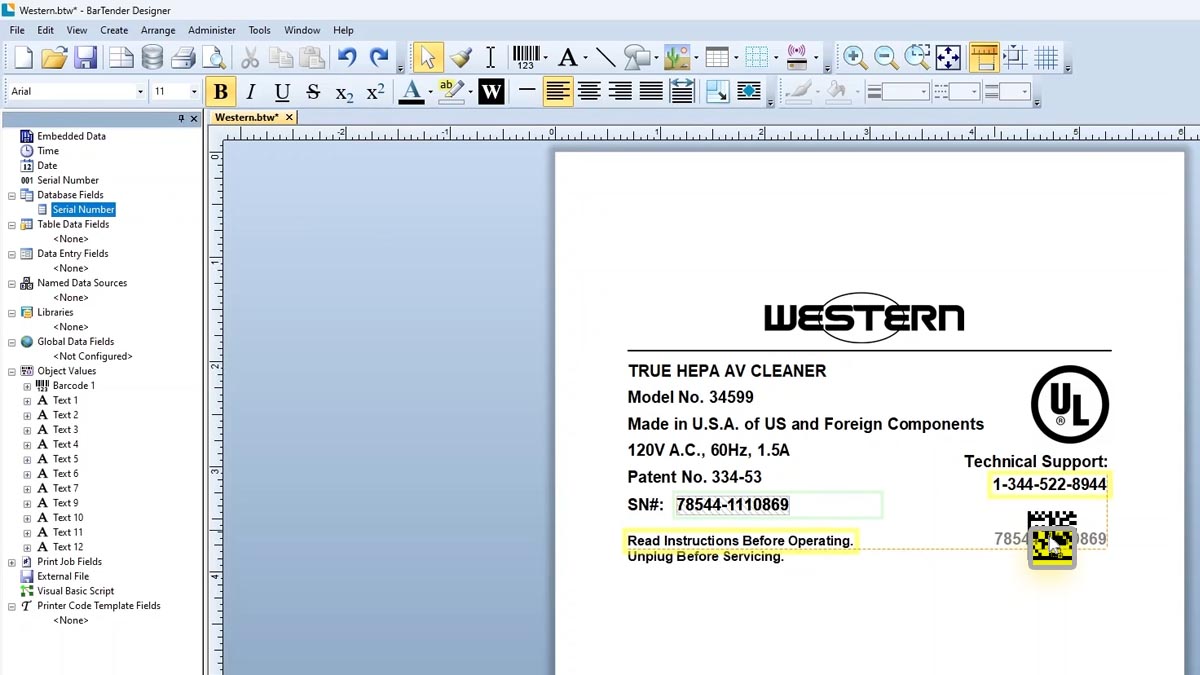 Click and Drag to Barcode Drag the field to the barcode