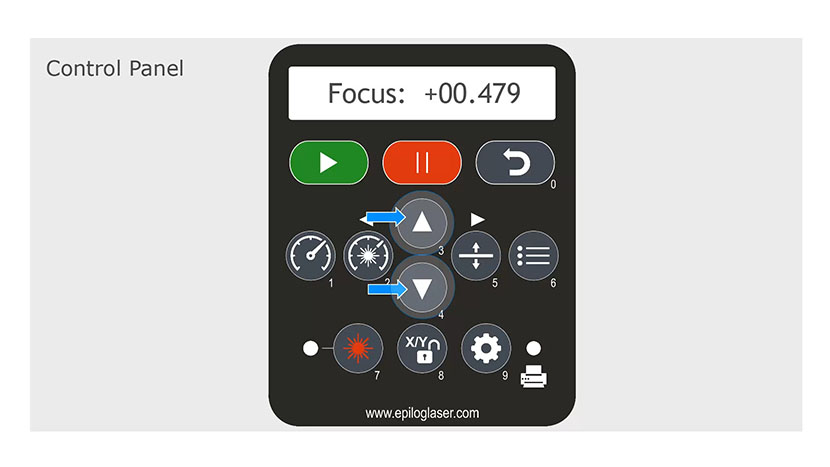 Once the Focus button has been pressed, the arrow keys will adjust the table height. The up and down arrow keys on the control panel.