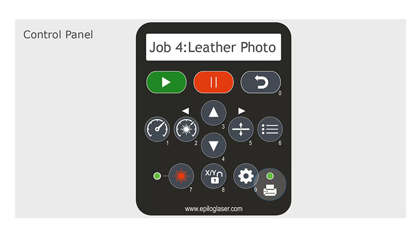 When the data light is on, it means that data is currently being sent to the laser. The Data Light button on the control panel.