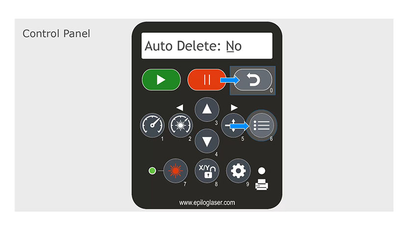 Press Reset and the Job key simultaneously to access the auto delete setting. The auto delete setting in the control panel.