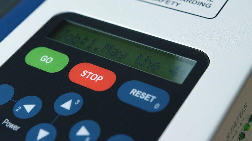 You can view and run current jobs stored on the machine. The Zing control panel displaying a job.