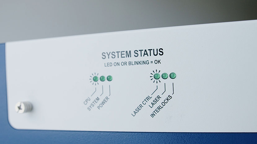 The system status lights provide information useful for technical support. Close-up of the system status lights.