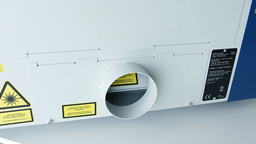 The exhaust plenum is where you attach a filtration system or exhaust fan. The exhaust plenum on the back of the machine.