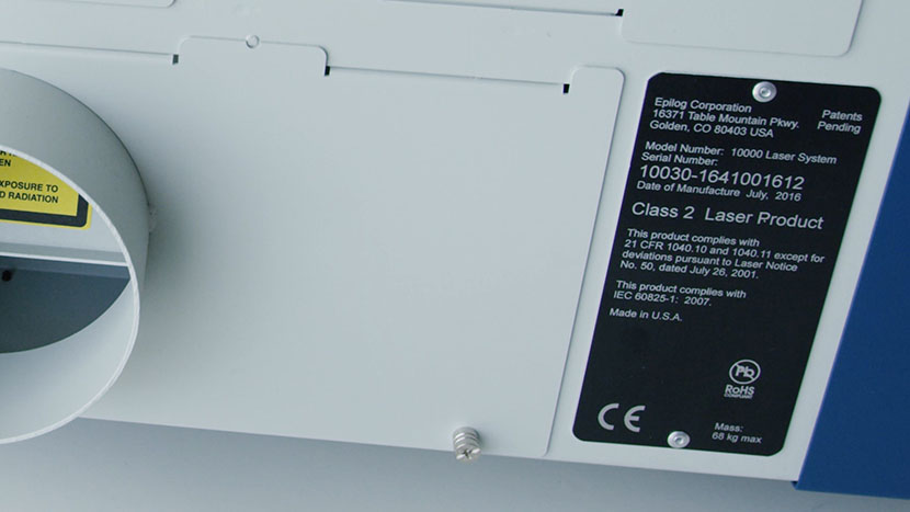 Next to the exhaust plenum is the serial number and information plaque. The serial number plate.