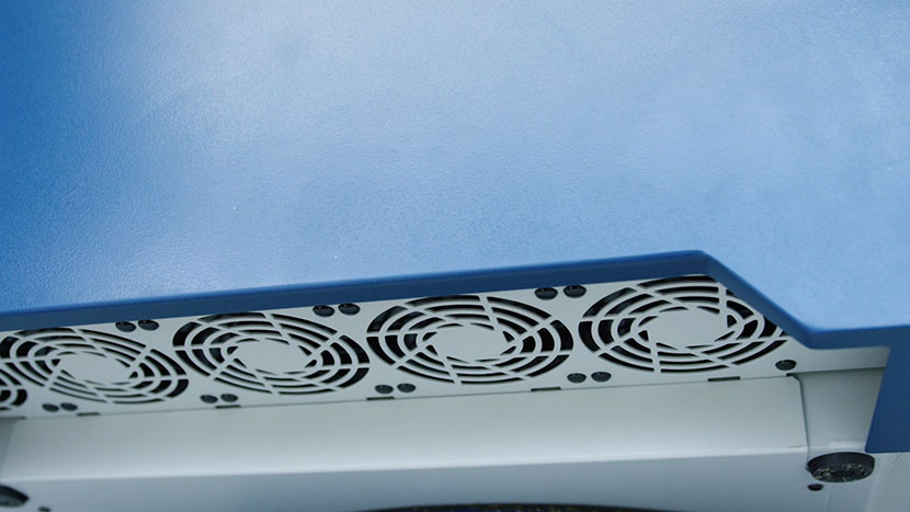 The air intake holes provide air for the laser's heat sink fans. The left-side air intake holes.